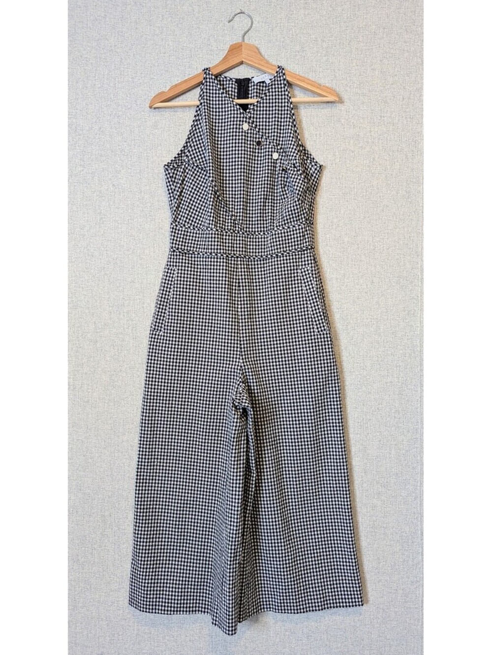 Pearl by Lela Rose gingham seersucker cropped wide leg jumpsuit